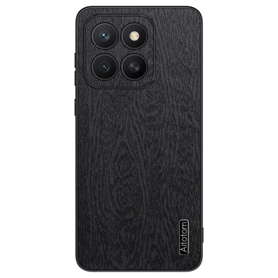 Voor Honor X8c 4G hoesje houtnerf PU leer coating PC TPU telefoonhoes - Zwart