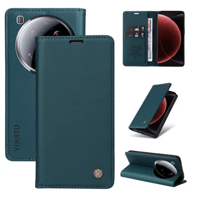 YIKATU For Xiaomi 15 Ultra Phone Cases  Magnetic Closure PU Leather Mobile Cover  - Green