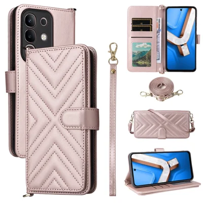 For vivo Y29 4G / T4x 5G Wallet Case with Shoulder / Wrist Strap Leather Phone Cover Stand - Pink