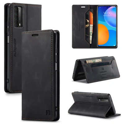 AUTSPACE For Huawei Y7a / Huawei P smart 2021 Wallet Case  A01 Leather Stand Cover with RFID Blocking Card Holder - Black