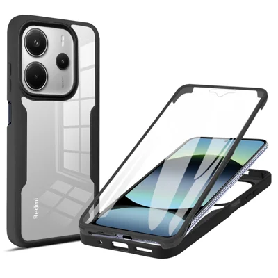 For Xiaomi Redmi Note 14 5G Case Acrylic + TPU Clear Phone Cover with PET Screen Film - Black