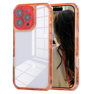 For iPhone 16 Pro Max Case Clear Colorful Frame Drop-Proof TPU + PC Phone Back Cover with Lens Film - Red