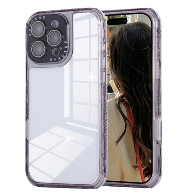 Voor iPhone 16 Pro hoesje transparant met kleurrijk frame, stootvrij, TPU + PC achterkant met lensfolie - Zwart