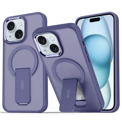 For iPhone 15 Plus / 14 Plus Case Compatible with MagSafe PC + TPU Phone Cover with Kickstand - Dark Purple