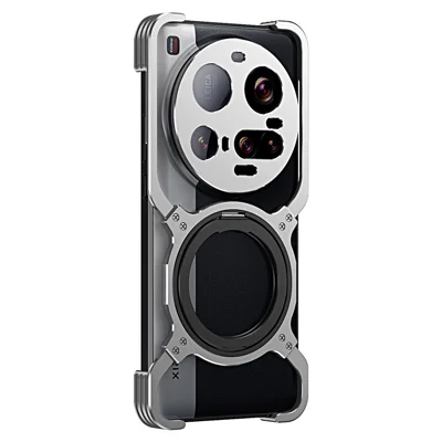 Voor Xiaomi 15 Ultra Hoesje Standaard Metaal Bumper Magnetische Telefoonhoes - Zilver / Zilver