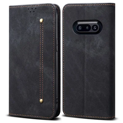 For Nothing Phone (3a) Case Jeans Cloth Texture Anti-Scratch Leather Stand Phone Cover - Black