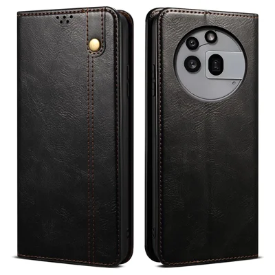 For Nothing Phone (3a) Pro Case Crazy Horse Texture Waxy Leather Wallet Stand Phone Cover - Black