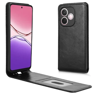 För Oppo A5 Pro 4G (Global) / 5G (Global) / A5 Energy 5G (Kina) Skal med Kortficka Magnetiskt Vertikalt Vippskydd i Läder - Svart