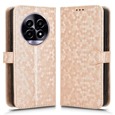Wallet Case For Realme 14 Pro Lite 5G  /  13 Pro 5G (Global)  /   13 Pro+ 5G (Global) Dot Pattern Imprint PU Leather Phone Cover - Rose Gold