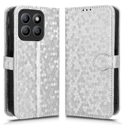 For Honor X8c 4G Wallet Case Dot Pattern Imprint PU Leather Phone Cover - Silver