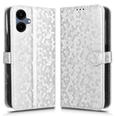 For Samsung Galaxy A06 5G Wallet Case Dot Pattern Imprint PU Leather Phone Cover - Silver