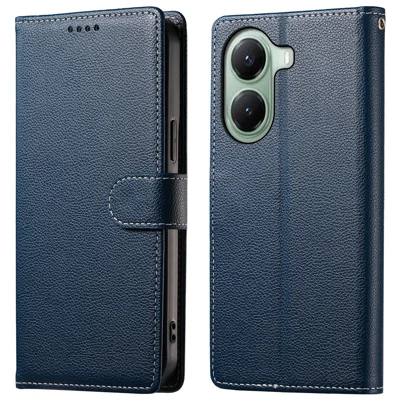 For Xiaomi Poco X7 Pro 5G  /  Redmi Turbo 4 5G Stand Case Litchi Texture Leather Wallet Phone Cover Magnetic Snap - Dark Blue