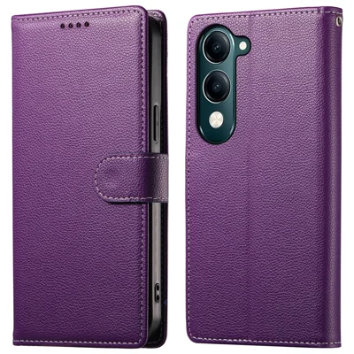 For vivo Y04 4G  /  Y29s 5G Stand Case Litchi Texture Leather Wallet Phone Cover Magnetic Snap - Purple