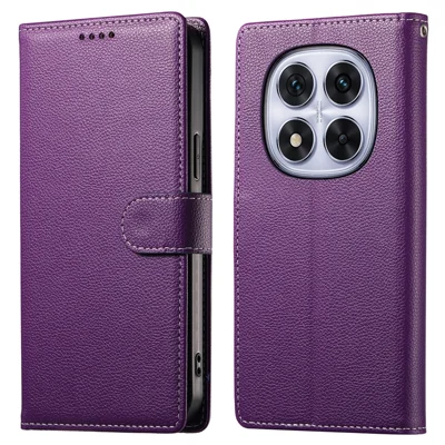 For Xiaomi Redmi Note 14 Pro 4G Stand Case Litchi Texture Leather Wallet Phone Cover Magnetic Snap - Purple