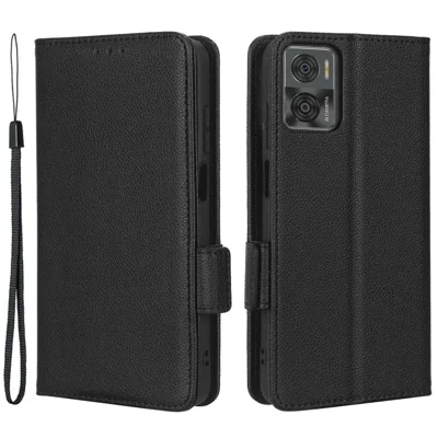 For Motorola Moto E22 4G / Moto E22i 4G PU Leather Wallet Phone Case Litchi Texture Dual Magnetic Clasp Protective Stand Flip Cover - Black