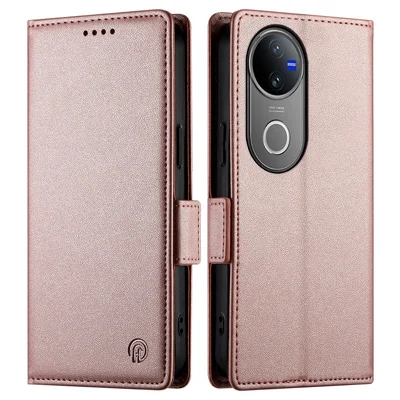 For vivo V50 5G Stand Case PU Leather Wallet Phone Cover - Rose Gold