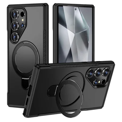 Zachte Hybrid Telefoonhoesje voor Samsung Galaxy S24 Ultra met Magneet Kickstand TPU + PC Anti Drop Cover - Zwart