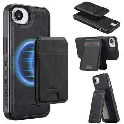 LC.IMEEKE L3 For iPhone 17e / 16e Magnetic Case Detachable Card Holder Leather TPU Mobile Cover - Black