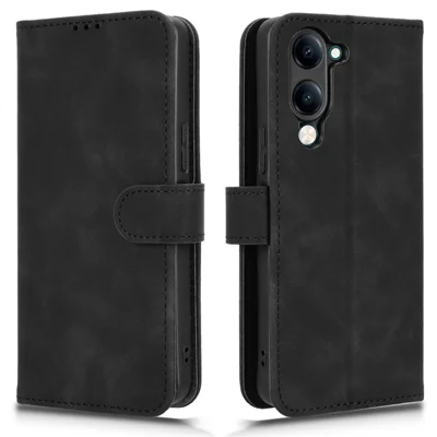 For vivo Y04 4G Leather Case Skin Feel Anti Drop Wallet Flip Phone Cover - Black