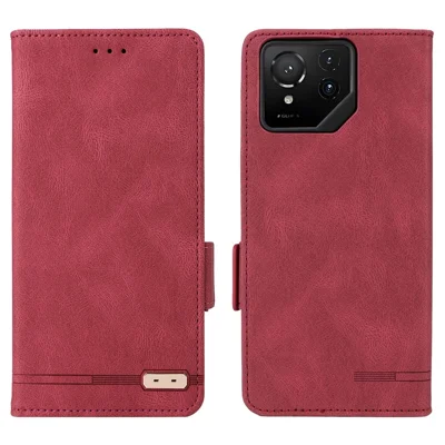 غطاء جلد لاسوس ROG Phone 9 5G، غطاء محفظة قلّاب مع زينة معدنية - وردي