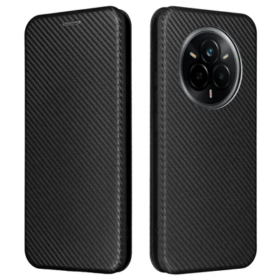 For Realme 14 Pro 5G Case Carbon Fiber Texture Drop-Proof PU Leather Phone Cover - Black