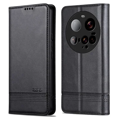 AZNS For Xiaomi 15 Ultra Case Cowhide Texture PU Leather Wallet Phone Cover - Black