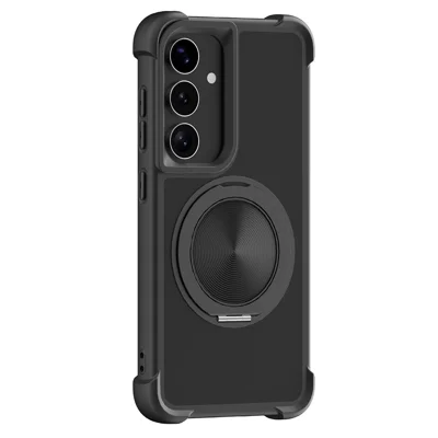 For Samsung Galaxy S25 / S24 Magnetic Case CD Vein Kickstand TPU + PC Phone Cover - Black