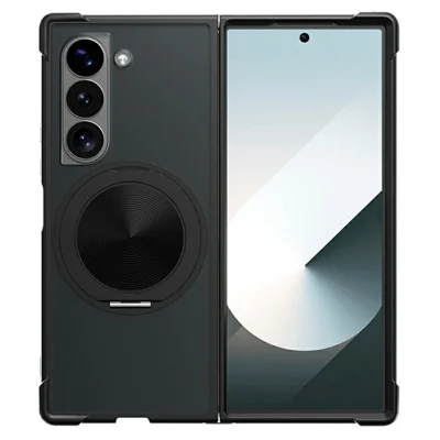 For Samsung Galaxy Z Fold6 5G Magnetic Case CD Vein Kickstand TPU + PC Phone Cover - Black