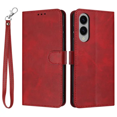 For Samsung Galaxy S25 Edge Case Flip Stand PU Leather Wallet Phone Cover Calf Texture - Red