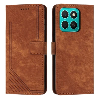 Voor Honor X8c 4G hoesje met ingebrande lijnen Lederen telefoonhoes met standaard - Bruin