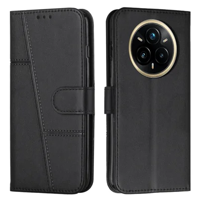 For Realme 14 Pro+ 5G Case Leather Stand Protective Phone Cover - Black