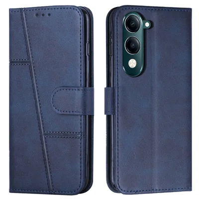For vivo Y29s 5G  /  Y04 4G Case Leather Stand Protective Phone Cover - Blue