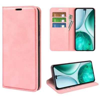Voor Honor X8c 4G hoesje met huidgevoel lederen portemonnee telefoonhoes - Roze