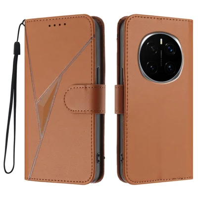 For Honor Magic7 5G Hoes Driehoekmotief Leren Telefoonhoes met Lanyard - Koffie