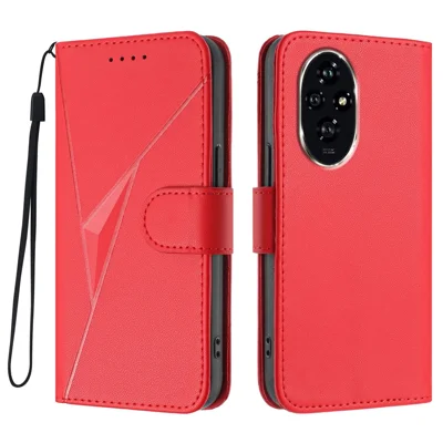 For Honor 200 Pro 5G Case Triangle Imprint Leather Phone Cover with Lanyard - Red