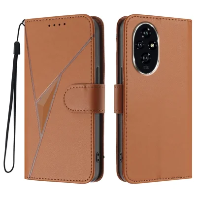 For Honor 200 Pro 5G Case Triangle Imprint Leather Phone Cover with Lanyard - Coffee