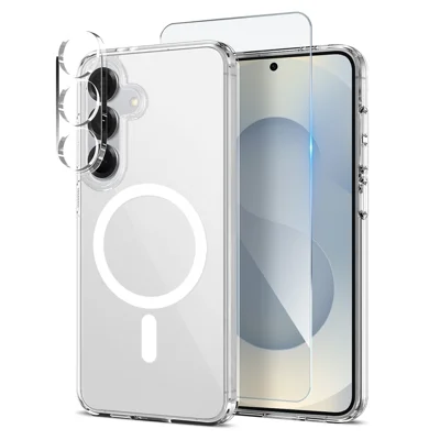 NORTHJO For Samsung Galaxy S25 Magnetic Case PC + TPU Phone Cover Set with Front Screen Protector + Lens Film - Transparent