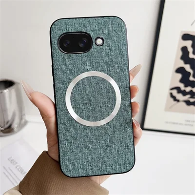 For Google Pixel 9a Magnetic Case Drop-Proof TPU + Cloth Back Phone Cover - Green
