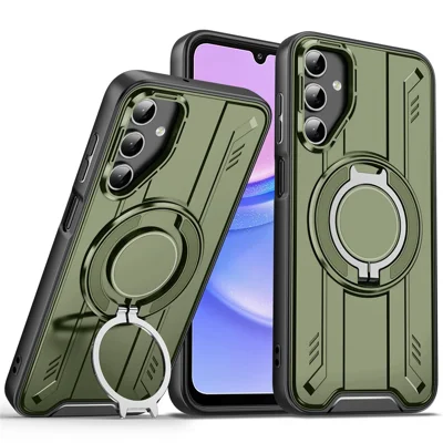 For Samsung Galaxy A15 5G  /  4G Magnetic Case Rotating Ring Kickstand PC + TPU Shockproof Phone Cover - Green