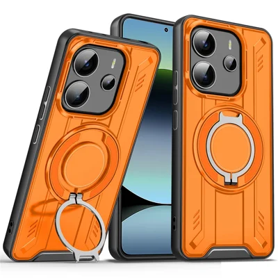 For Xiaomi Redmi Note 14 5G Magnetic Case Rotating Ring Kickstand PC + TPU Shockproof Phone Cover - Orange