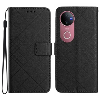 For vivo V50 5G Phone Case Wallet Imprint PU Leather Flip Folio Cover - Black