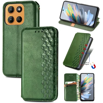 Voor Motorola Moto G15 4G hoesje Ruitmotief PU Leren Portemonnee Hoesje - Groen