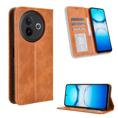For vivo Y39 5G Retro PU Leather Case Phone Wallet Stand Cover - Brown