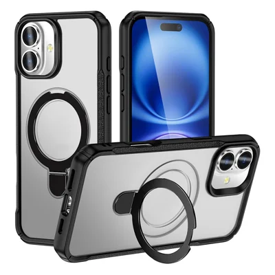 For iPhone 16 Case with Magnetic Kickstand TPU + PC Anti Drop Phone Cover - Matte White