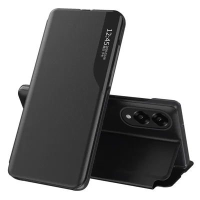 For Samsung Galaxy S25 Edge Case Stand View Window Leather Phone Cover - Black