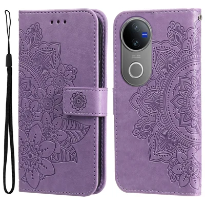 For vivo V50 5G Case Floral Pattern PU Leather Wallet Stand Phone Cover - Purple