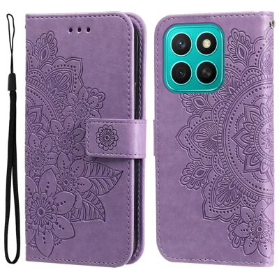 Voor Honor X8c 4G hoesje Bloemenpatroon PU Leren Portemonnee Stand Telefoonhoes - Paars