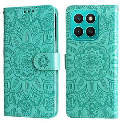 Voor Honor X8c 4G hoesje met zonnebloemprint in lederen portemonnee-telefoonhoes - Groen