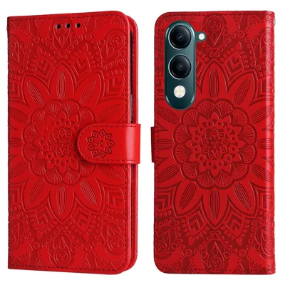 For vivo Y29s 5G / Y04 4G Case Sunflower Imprint Leather Wallet Phone Cover - Red