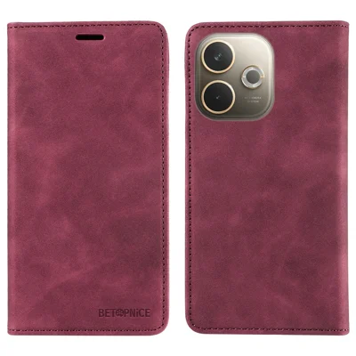 BETOPNICE 003 til Oppo A5 Pro 4G (Global) / 5G (Global) / A5 Energy 5G (Kina) Etui med RFID-blokerende wallet, stået og læderdæksel - Vinrød